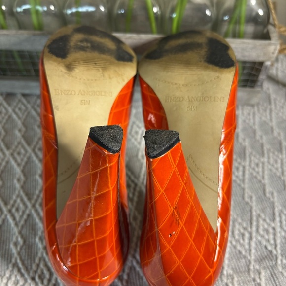 Enzo Angiolino’s ‘Eagemma’ Vibrant Orange Diamond Peep Toe Heels - Size 5 1/2 M - Picture 12 of 13